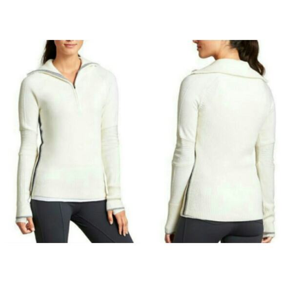 Athleta White Black Gray Quarter Zip Sweater Size Small - Picture 1 of 5